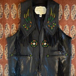 North Beach Leather Fringed sz 42 Burray Olson Pitic Beaded Western Native Vest
